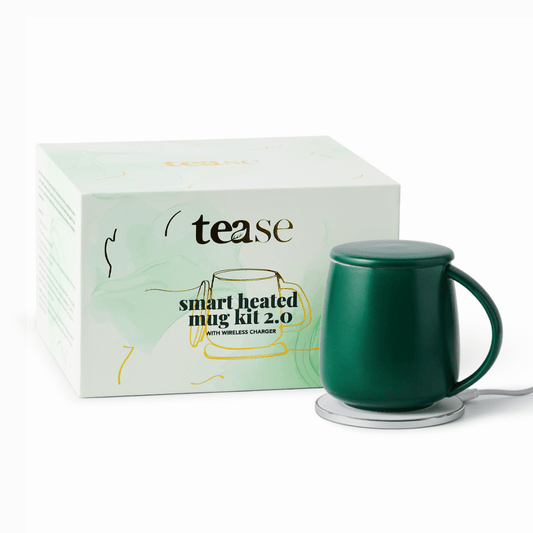Tease Tea blended green tea Deep Mint Green Smart Heated Mug Kit 2.0 (Case of 3) Smart Heated Mug Kit 2.0 | Warmer Set with Wireless Charger by Tease
