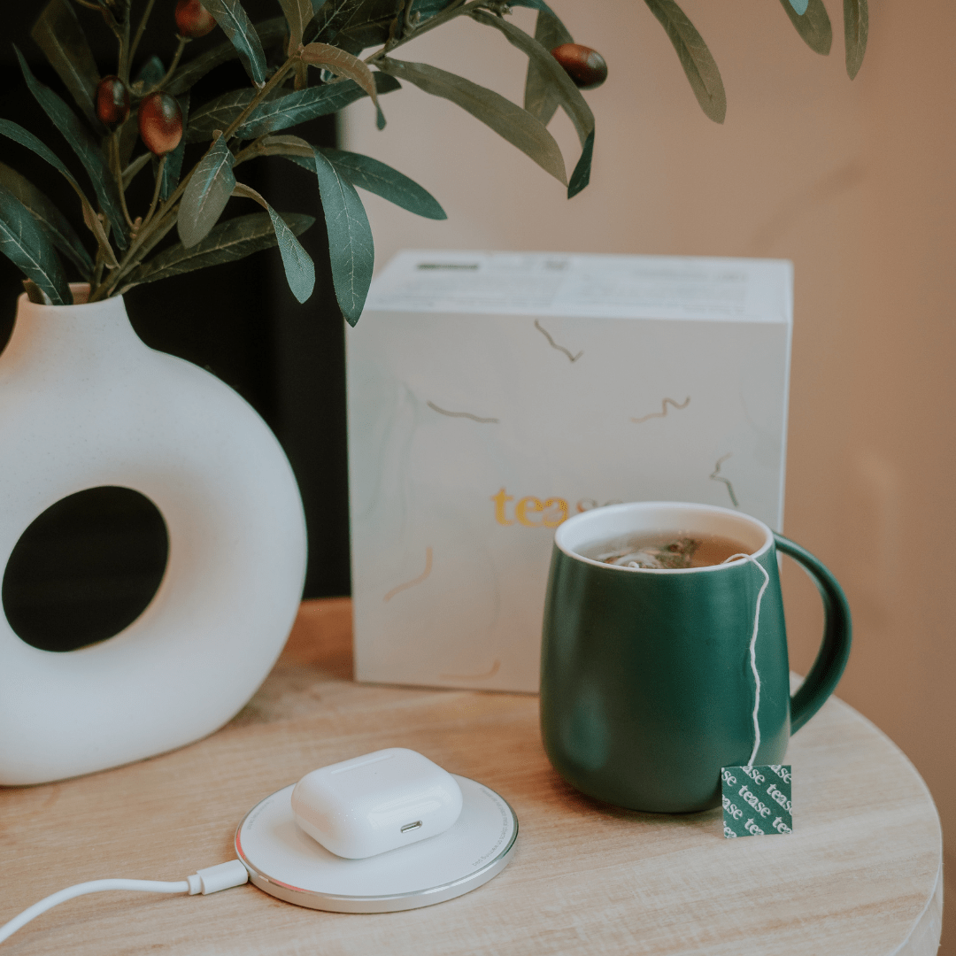 Tease Tea blended green tea Smart Heated Mug Kit 2.0 (Case of 3) Smart Heated Mug Kit 2.0 | Warmer Set with Wireless Charger by Tease